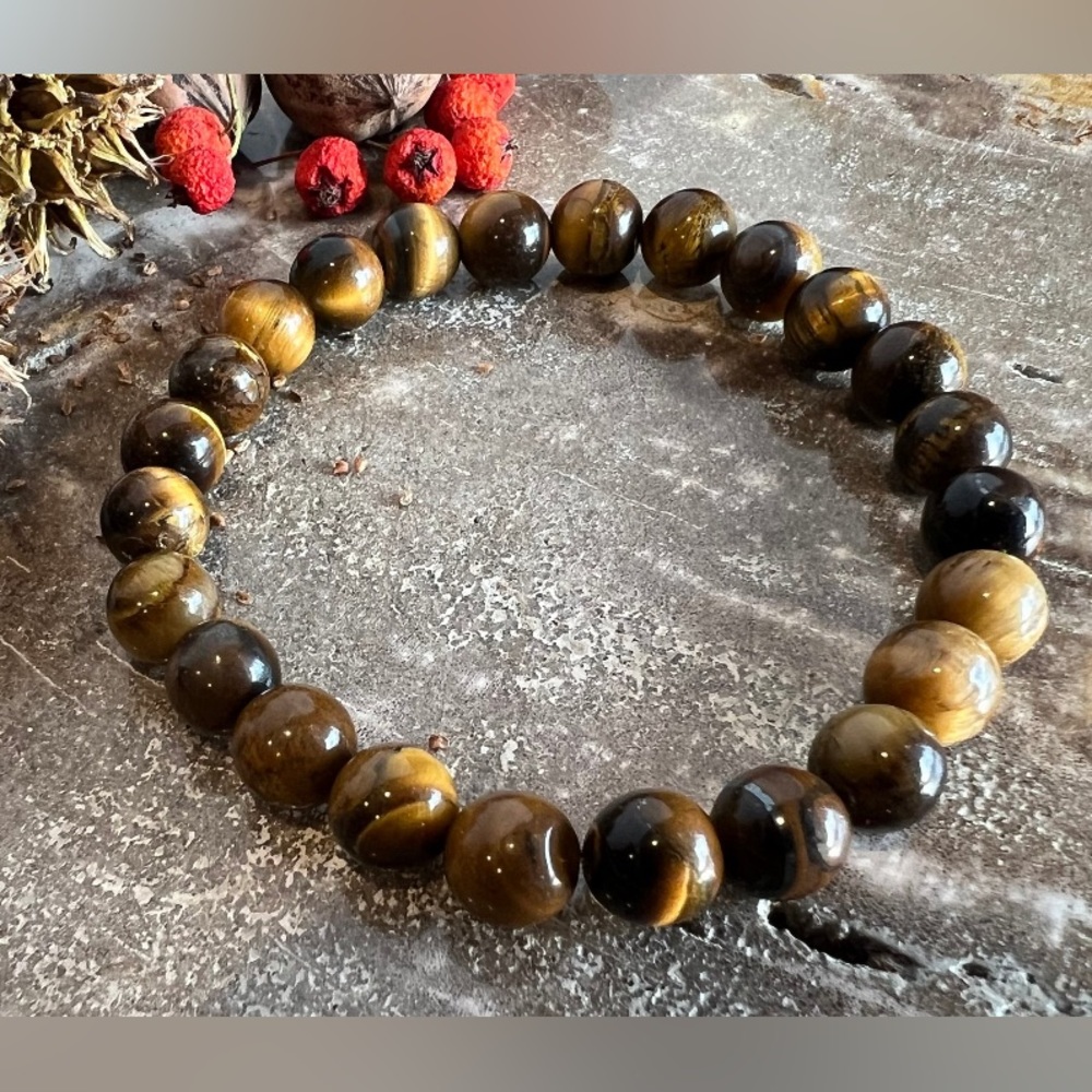 Men Unisex Tiger’s Eye Bracelet Gemstone Stretch Beads Beaded (8 mm) 19cms long